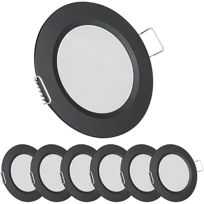 Spot Encastrable 12V LED Camping car Bateau Noir Dimmable Trou 57 65mm 2 5W 3000K 215LM Étanche IP64 Noir 3000k ECLAIRAGE DE MEUBLE