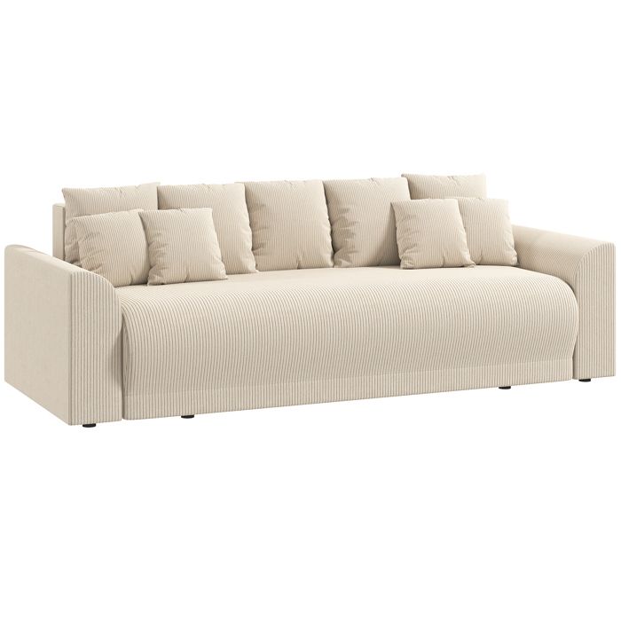 YWJ Canapé-lit 3 Places Beige 230cm Velours Côtelé Suspension Nosag Rangement Coussins Salon