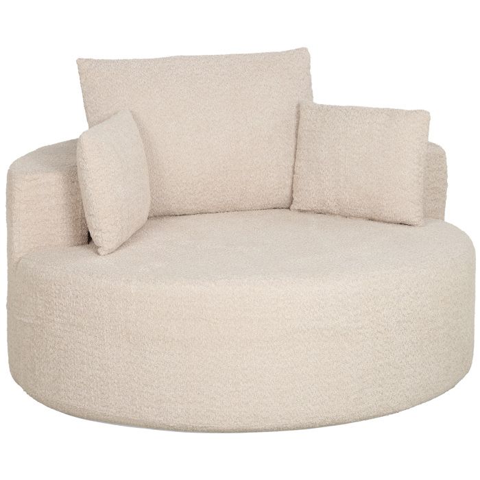 Pouf canapé - canapé 1 place - HOMCOM - rond 2 coussins 1 dossier 1 traversin - chenille mousse - 130x130x82cm - crème