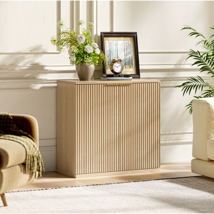 Buffet bas meuble rangement 80x40x80 cm 2 portes étagère décor chêne clair MDF montage facile JOINERY