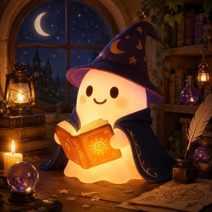 Lampe LED Fantôme Lisant un Livre Veilleuse de Nuit 3D pour Chambre Bureau Décoration Halloween Cadeau Bibliophiles