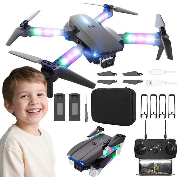 Drone–Bras à LED–Double caméra–Transmission dimages par Wi-Fi–Décollage/atterrissage à une touche-Figures acrobatiques en 3D