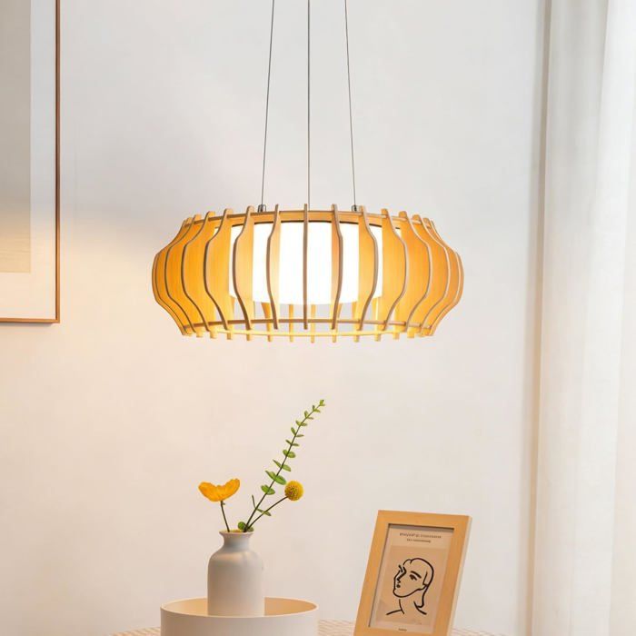 Suspension LED en Bois 22W 2200 lm Lustre Citrouille Ø40 cm Lumière Chaude 3000K Style Scandinave pour Salon et Salle à Manger