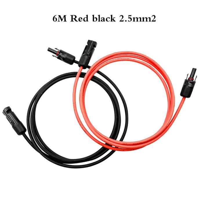 Câble d'extension - des deux côtés - Câble solaire - Rouge/noir - 6 mm -  avec connecteur solaire monté - 1 à 50 m (2 x 5 m)