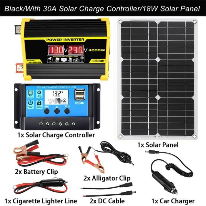 Système Générateur Solaire 300W 12V Vers 220V Avec Panneau 18W Et Onduleur - Kit Énergie Portable