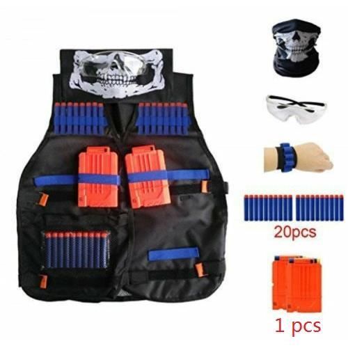 Balle Nerf Équipement Tactique Nerf TIMESETL - Gilet Masque Lunettes 80 Fléchettes - Pour Battle N-Strike Nerf Balle