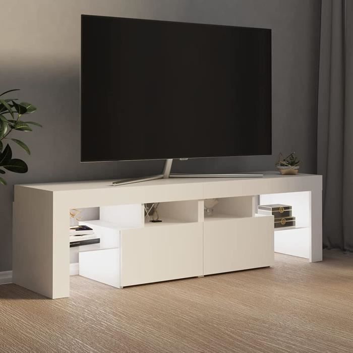 meuble tv avec lumières led, support de télévision, meuble tv bas avec led blanc 140x35x40 cm[911]