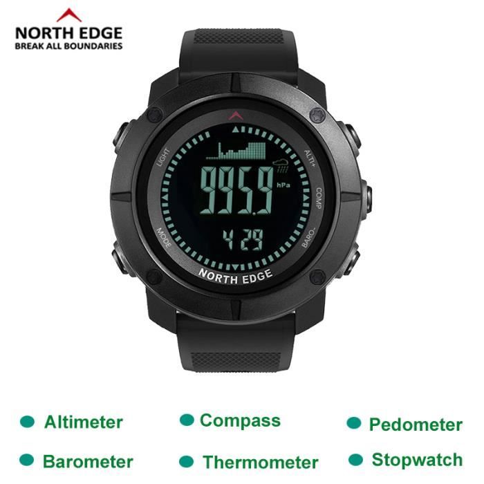 Montre Numérique Homme NORTH EDGE APACHE-46 - Sports Outdoor, Course, Natation - Noire - Neuf