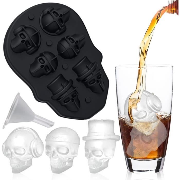 Moule à Glaçons 3D En Forme De Crâne - 4 Cavités Avec Couvercle, Antiadhésif, Pour Cocktails, Whisky, Halloween