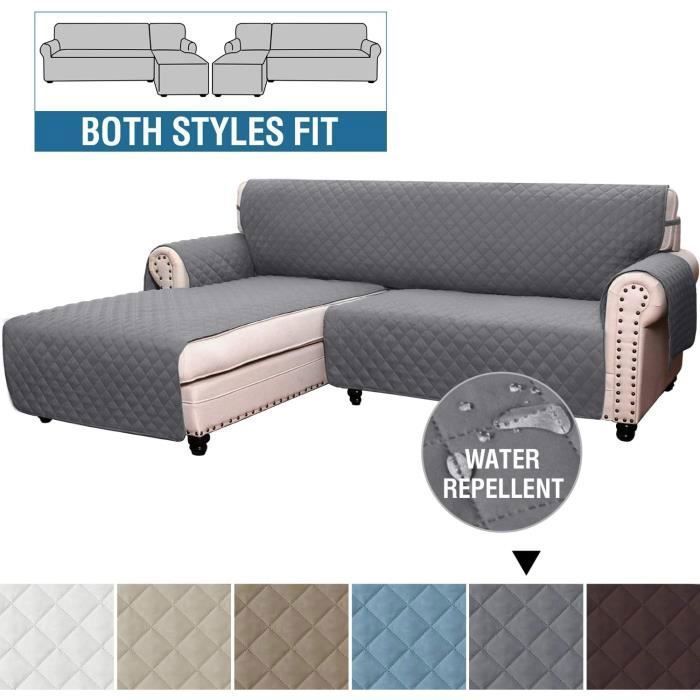 Housse de Canapé dangle Réversible en Forme de L Universel Impermeable pour canapé dangle 3 places - Taille M - Gris