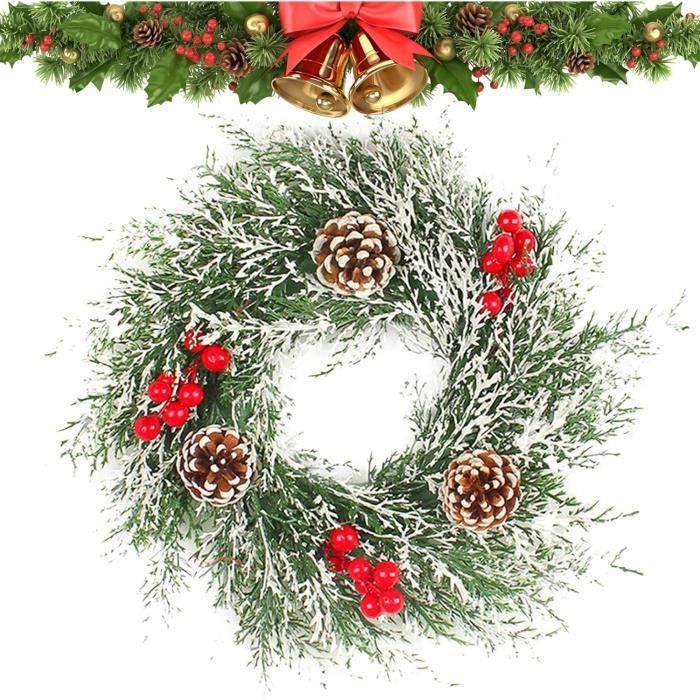 Couronne De Noël LED 40cm Pour Porte D'Entrée - Guirlande Artificielle Avec Piles, Déco Intérieur/Extérieur