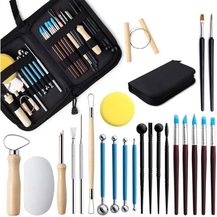 Kit De 23 Outils De Modelage Argile - Sculpture Poterie Loisir Créatif - Bois Et Métal