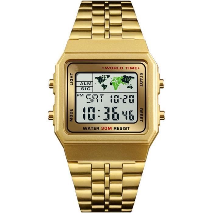 Montre Numérique Pour Homme Avec Bracelet En Acier Inoxydable, Étanche, Montre De Sport D Montre Numérique Pour Homme Avec Bracelet En Acier Inoxydable, Étanche, Montre De Sport D