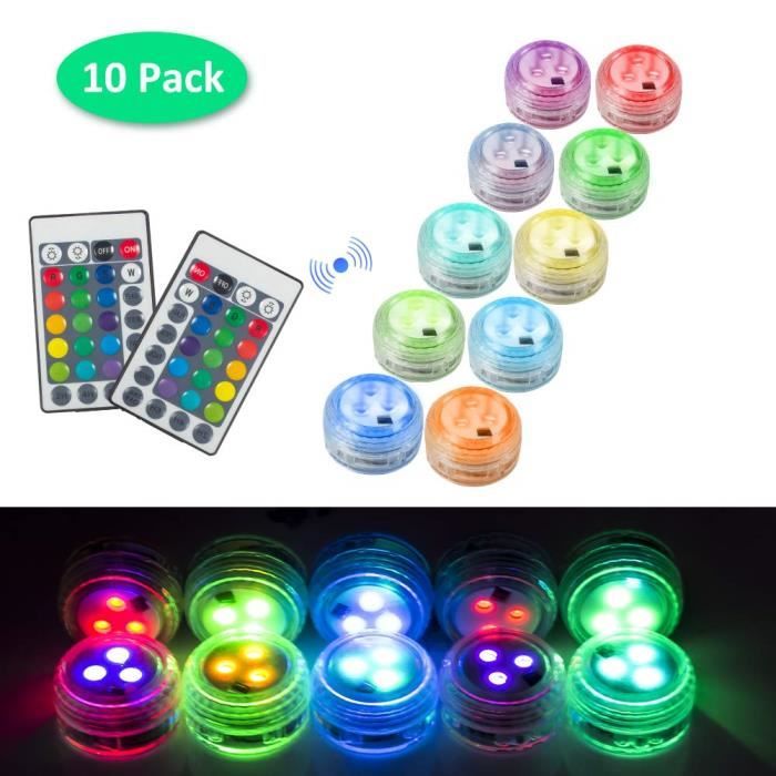 Mini Led Lampe Aquarium,Lampe sous-Marines Étanche RGB Multicolore Bougies LED Éclairage avec 2 Télécommandes pour Piscine Étang Aquarium Vase Décoration 10 pcs Mini Lumières LED Submersible 