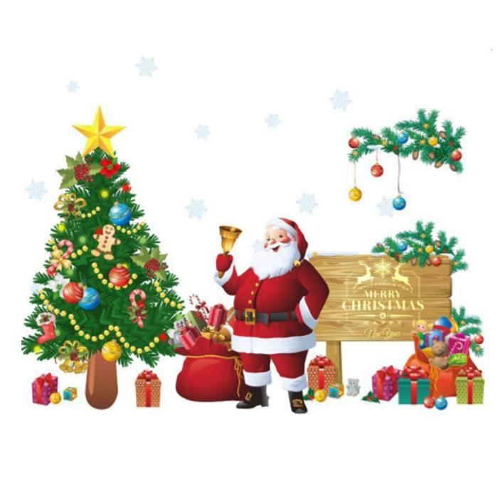 Sticker mural cadeau sapin de Noël père Noël - ZY1309 - Cdiscount Maison