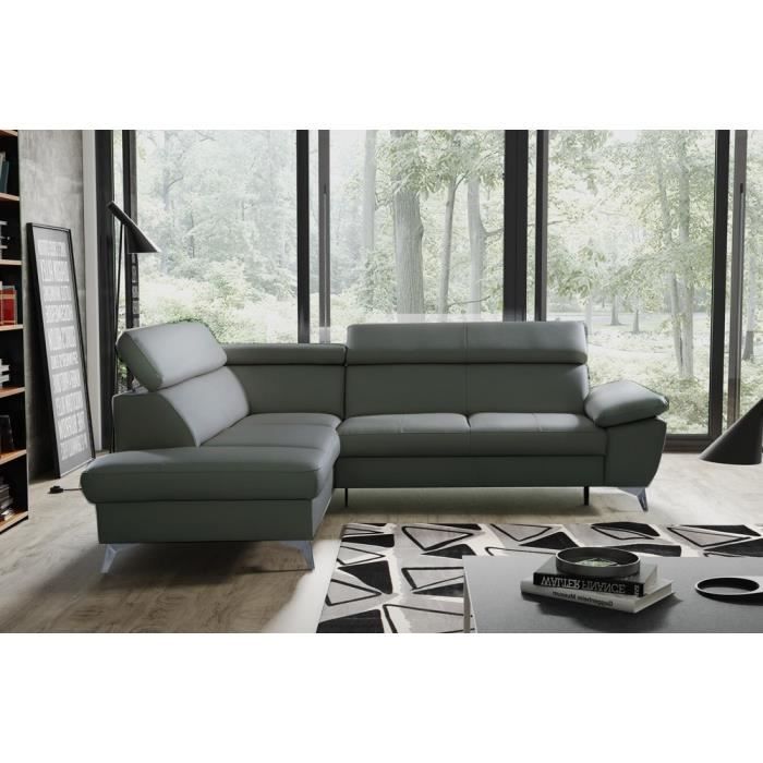 Canapé dangle convertible en cuir italien de luxe 5/6 places WARREN II avec coffre gris foncé angle gauche