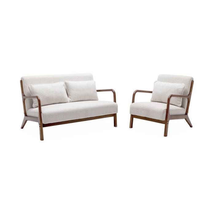 Banquette + fauteuil bouclette h&eacute;v&eacute;a teint&eacute;