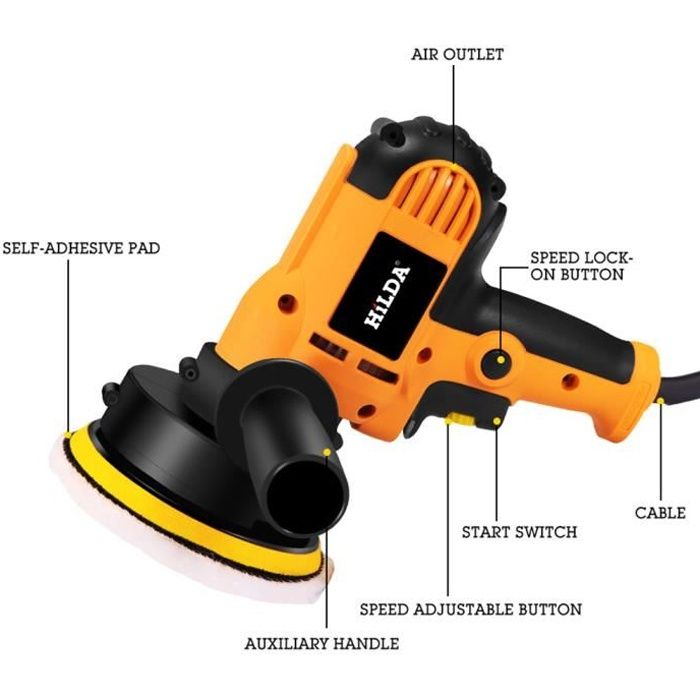 Kit De Polissage Professionnel 31 Pièces - Polisseuse Excentrique, Couleur Jaune/noir, Marque Denotip