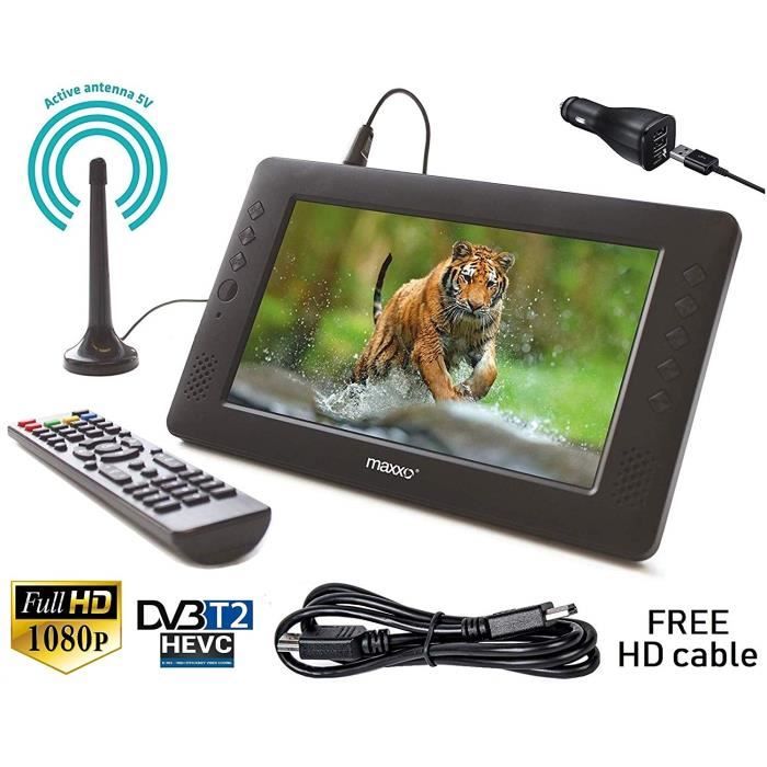 Maxxo Mini télévision portable avec TNT DVBTT2 Petite Full HD TV et