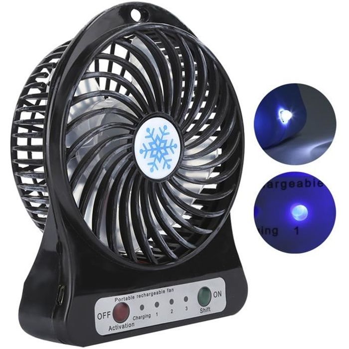 Mini ventilateur de bureau Portable Lit bébé Sièges d'auto Ventilateur Rechargeable USB Petit ventilateur Circulateur d'air (Noir)