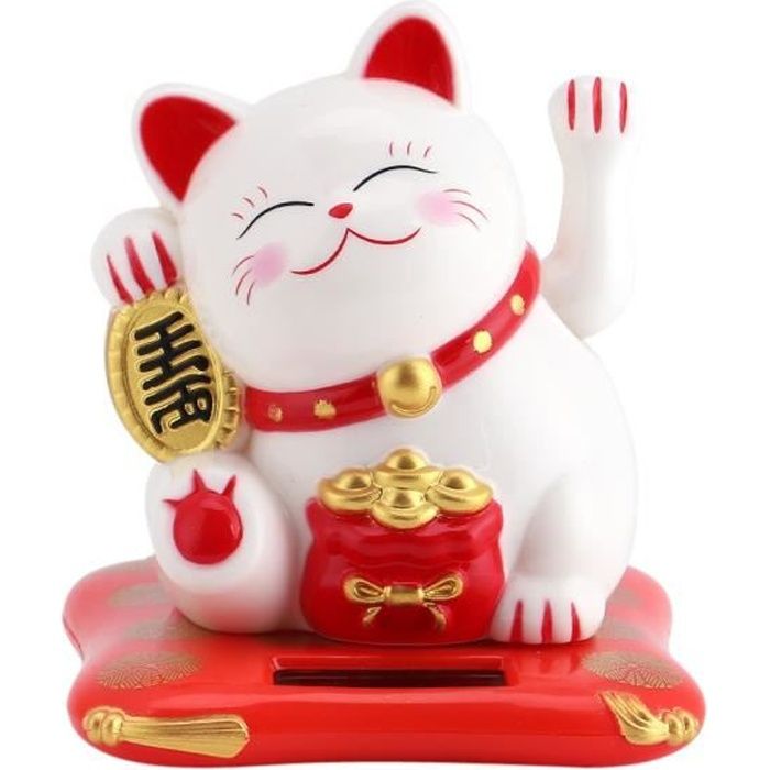 Chat Porte Bonheur Maneki Neko Energie Solaire, blanc et rouge HB066 Cdiscount Maison Chat Porte Bonheur Maneki Neko Energie Solaire, blanc et rouge HB066 Cdiscount Maison