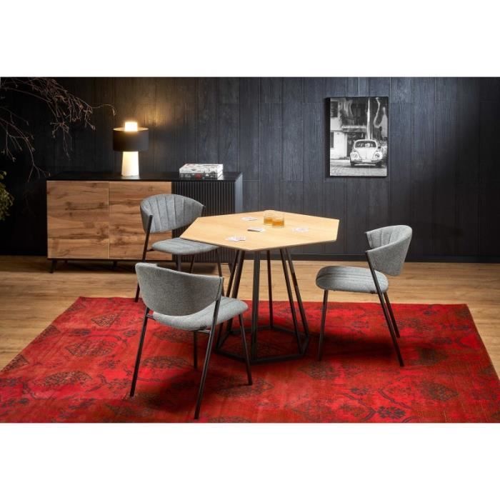 Ensemble Table Et 4 Chaises Hexagonale - Plateau Marbre, Piètement Métal - Chaises Velours Noir - 5 Pièces - 6