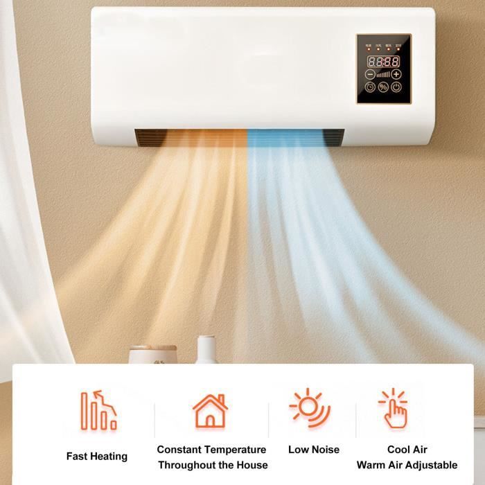 Generic Chauffage mural électrique 2 en 1 ventilateur air chaud/froid, 2000W chauffage rapide PTC, avec télécommande et minuterie, appareil mural maison salle de bain à prix pas cher | Maroc