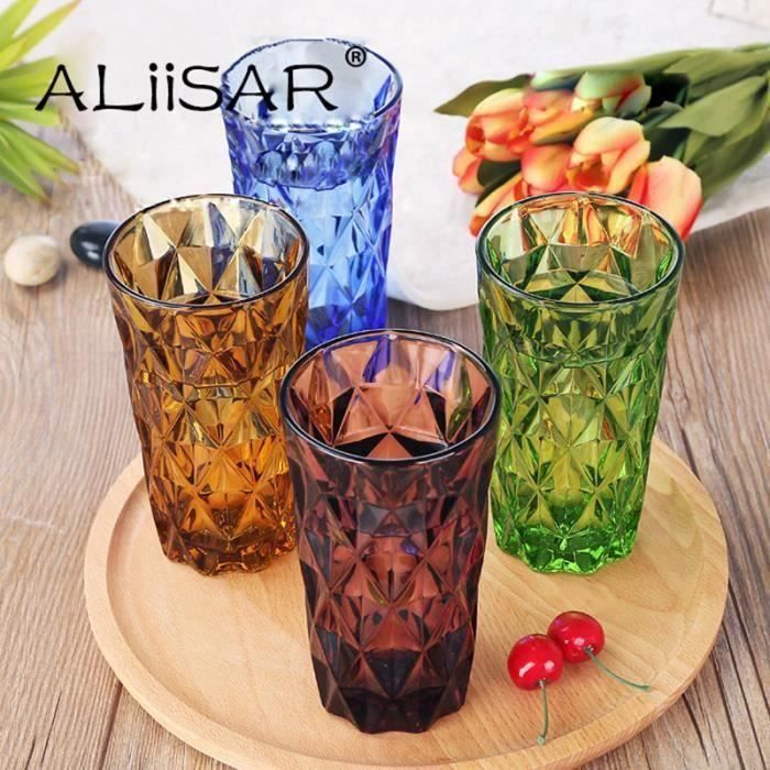 Lot De 4 Verres à Long Drink Transparents Carrés - 400 Ml - En Verre Borosilicate (Résistant) - Pour Cocktails, Jus, Eau