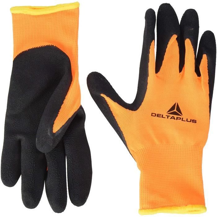 Delta PLus gants en polyester avec revêtement en mousse latex sur la paume de la main Orange/noir fluo 07, 1 Paire - DPVV733OR07