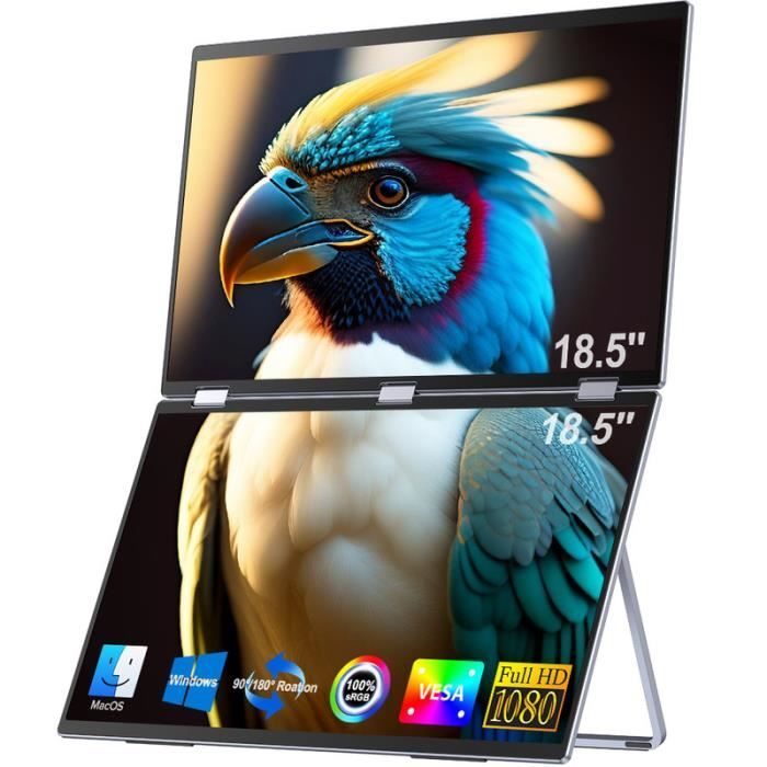 Moniteur empilable double écran pliable 185 pouces – EVICIV Delta Max – Full HD 1080 – Large compatibilité
