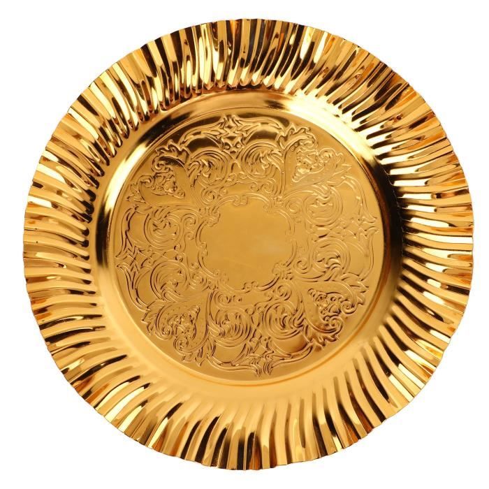 Plateau De Service Rond Doré 22 Cm En Acier Inoxydable - Organiseur Bijoux, Maquillage Et Décoration