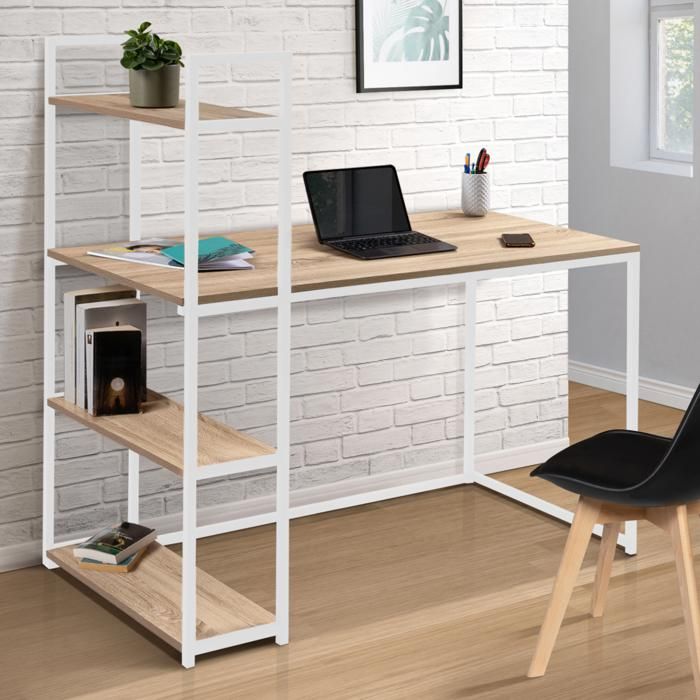 IDMARKET Bureau bibliothèque DETROIT design industriel bois et métal blanc IDMARKET Bureau bibliothèque DETROIT design industriel bois et métal blanc