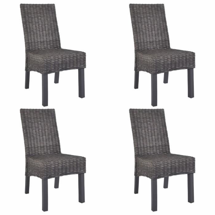 chaises à dîner - kimiss - rotin kubu et bois de manguier - lot de 4 - style campagne
