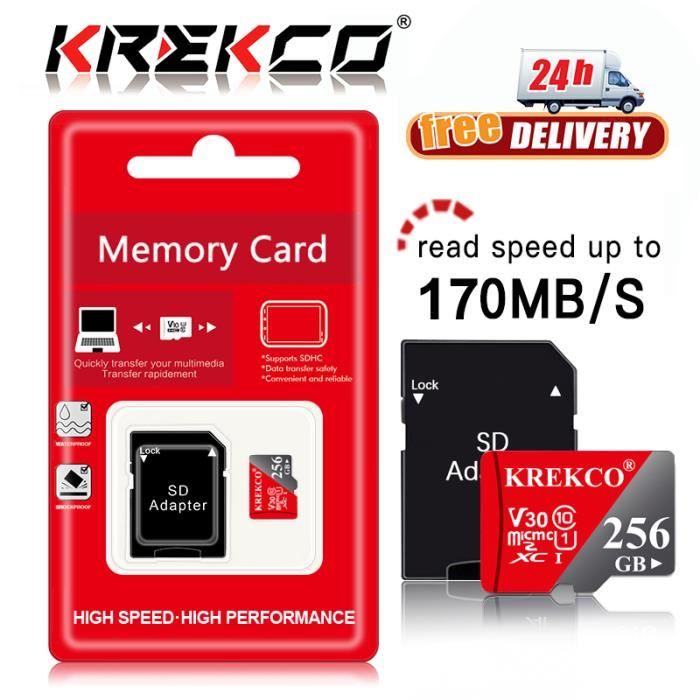 KREKCO®carte Mémoire 256 Go + Adaptateur, Carte Sd Pour Telephone