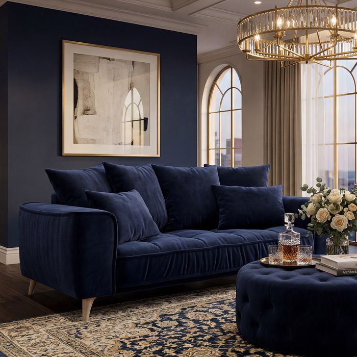 Canapé droit Altamo en velours bleu - 2 places Canapé droit Altamo en velours bleu - 2 places