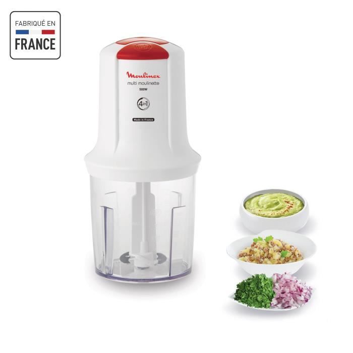 MOULINEX Mini Hachoir, Bol 500 ml, 2 vitesses, Lame inox, Accessoire pour émulsionner, Fabriqué en France, Multi-Moulinette AT710110