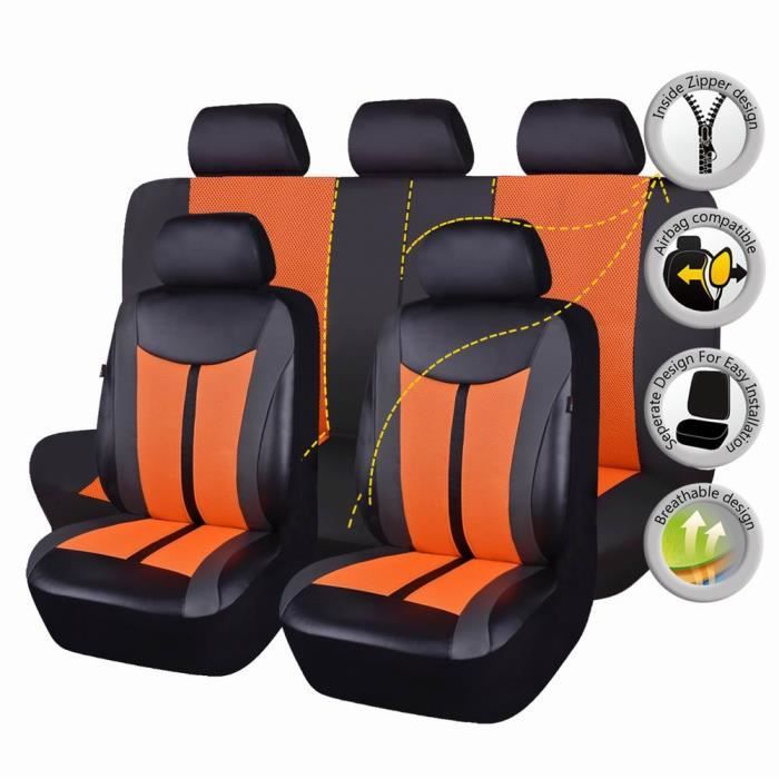 Noir Cuir et maille Compatible airbag Housse de siège voiture universelle