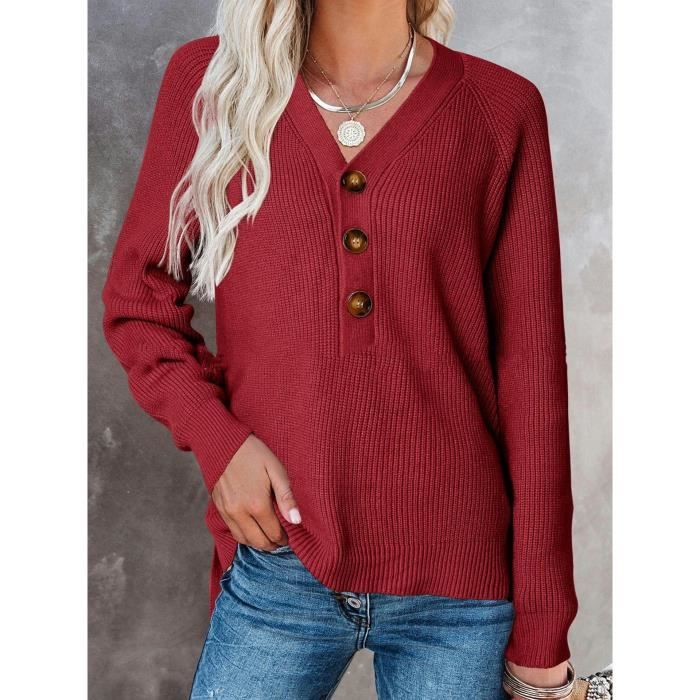 Rouge - Pulls de mode pour femmes à manches longues col en V en tricot  décontracté confortable Rouge - Cdiscount Prêt-à-Porter