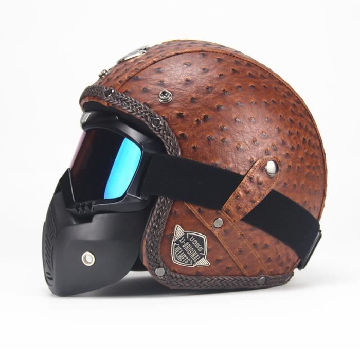 casque moto Casque vintage Casque Harley lunettes Vintage Casque moto de personnalite Quatre saisons securitaire Marron marron