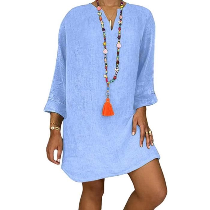Enmain Robes de Femmes sans Manche Dété Femme Midi Robe Col Rond Grande Plage Robe avec Poches