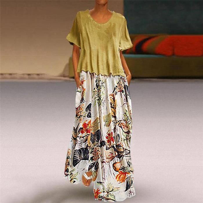 Ensemble Lin Femme Été 2 Pièces - T-Shirt Manches 3/4 Imprimé + Pantalon Large Taille Haute - Fluide Et Chic
