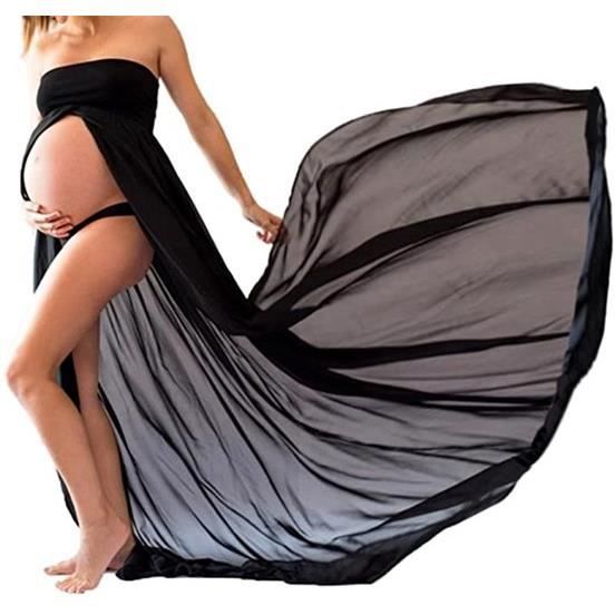 Robe Longue De Grossesse En Dentelle - Épaule Dénudée - Pour Shooting Photo, Mariage, Soirée - Taille S à XL - 9