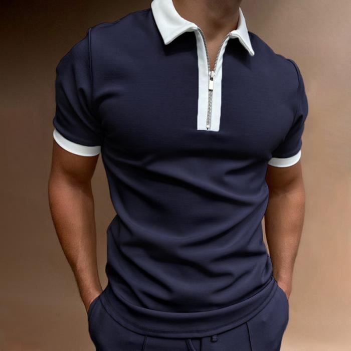 T-shirt à Manches courtes Imprimé Polo pour Hommes Bleu