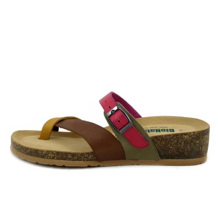 Mules pour femme en cuir multicolores BIONATURA talon compens