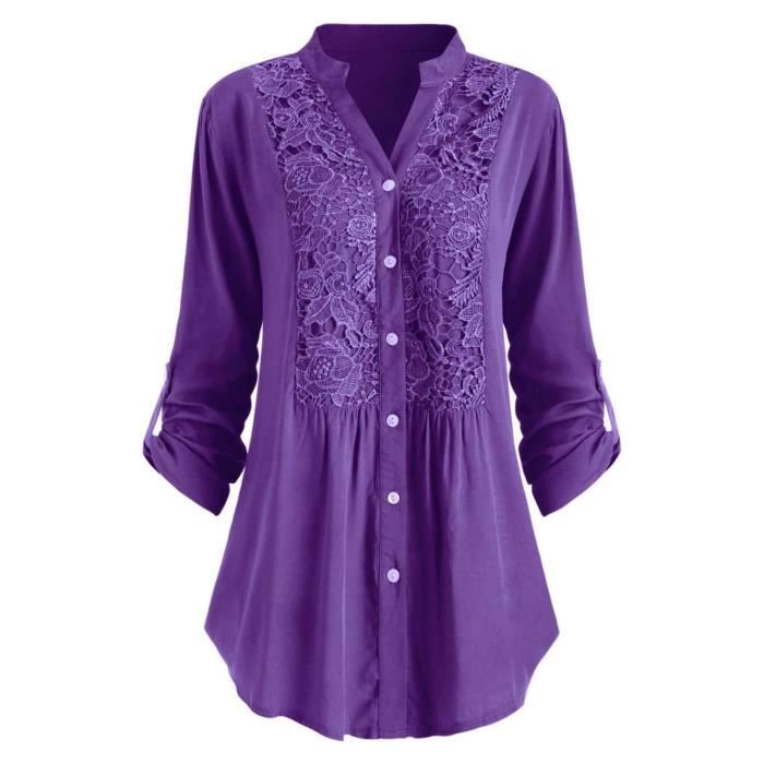 GORGLITTER Chemisier Femme Élégant Dentelle – Col Montant, Manches Lanternes, Tunique Fluide Chic