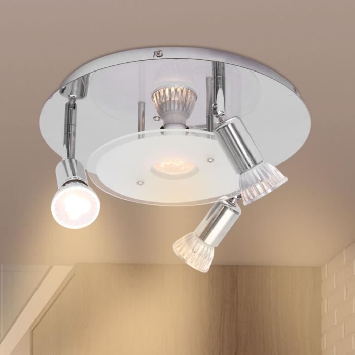 DEL Plafonnier Lampe Métal Nickel Mat Chrome Spot Salon Chambre 