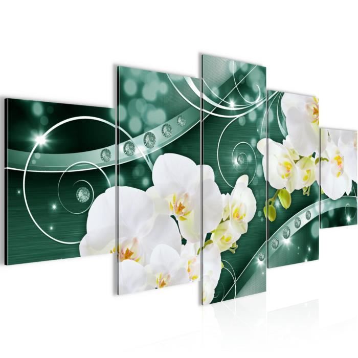 Tableau Mural XXL Orchidées Fleurs 200x80 Cm 5 Parties - Décoration Murale Élégante Marron Beige Runa Art