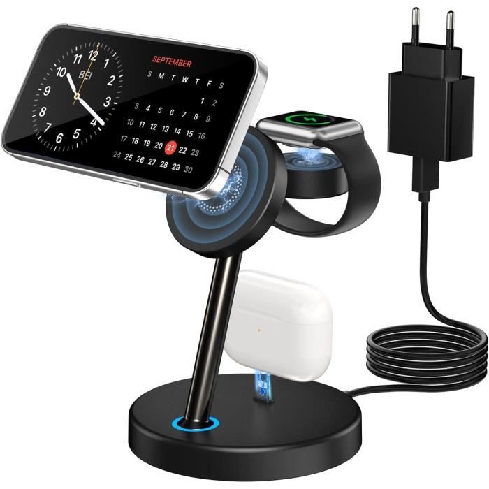 Chargeur Sans Fil Magnétique Mag-Safe Certifié Qi2 - 15W Pour IPhone 16/15/14/13/12 Et AirPods - Câble Nylon 3ft Inclus