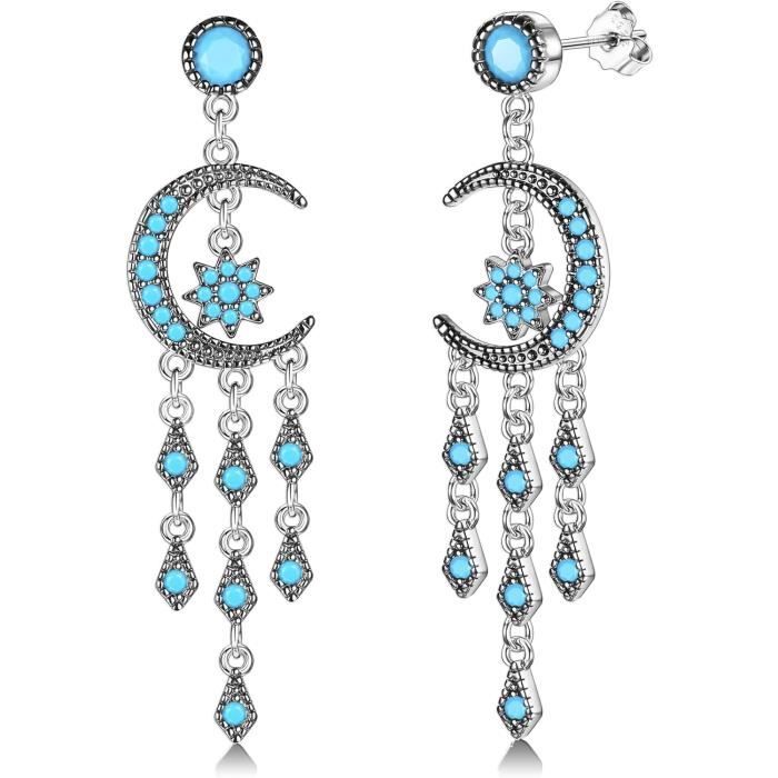 Boucles D'Oreilles Argent 925 Pendantes Boule Étoile - Rhodié - Neuf Avec Étiquette