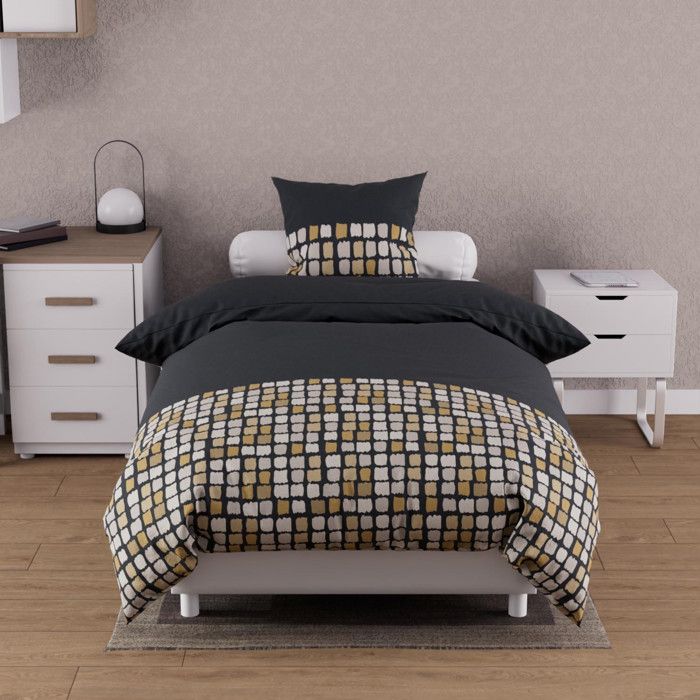 Parure housse de couette en coton 57 fils 240x220 cm ESMERALDA vert, par Soleil d'ocre
